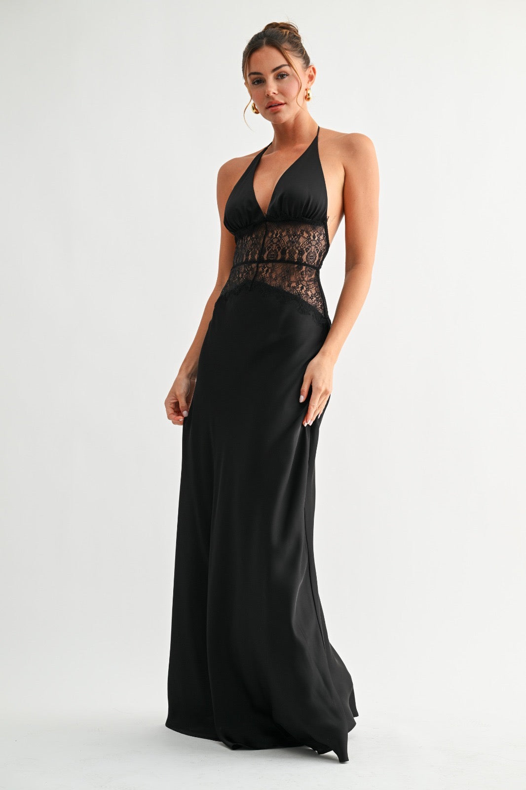 Sofia Noir Satin Gown