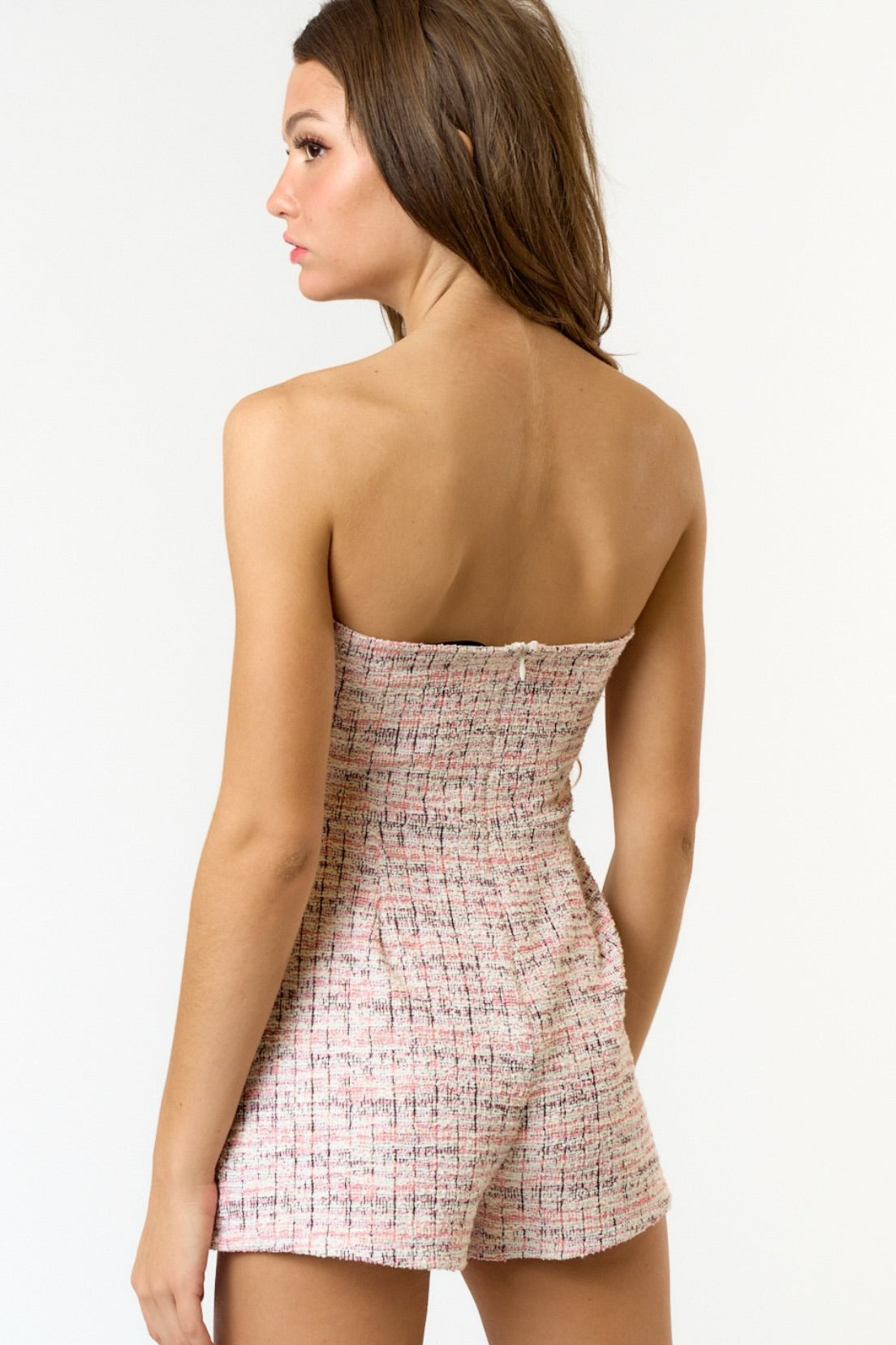 Eloise Stretch Tweed Strapless romper