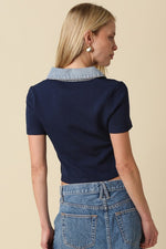 Alessandra Denim Collar top - Navy Blue
